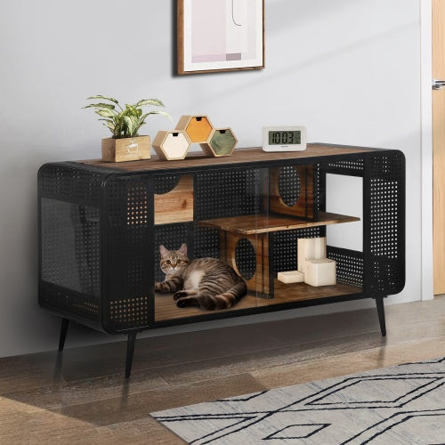 Spacious Cat House with Tempered Glass Doors