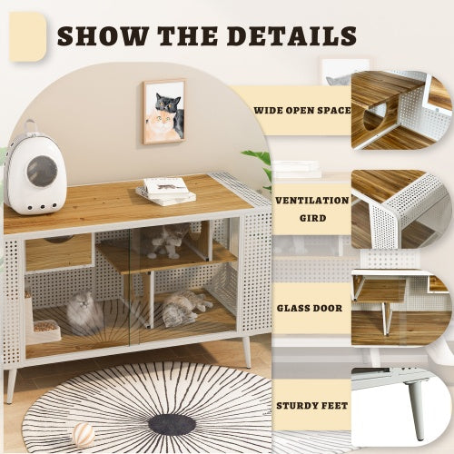 Spacious Cat House with Tempered Glass Doors
