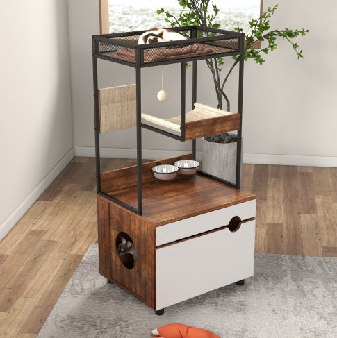 Cat Litter Box Enclosure with Cat Tree Tower