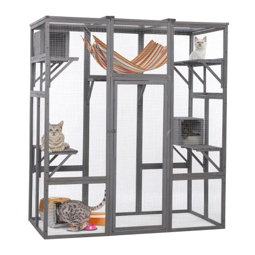 Oversized Cat Cage – Grey | Outdoor &amp; Indoor Wooden Catio Enclosure