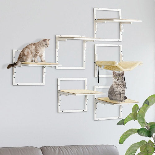 PawHut Cat Wall Shelf Set – 6-Piece Adjustable Climbing Platforms