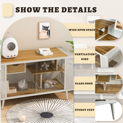 Spacious Cat House with Tempered Glass Doors