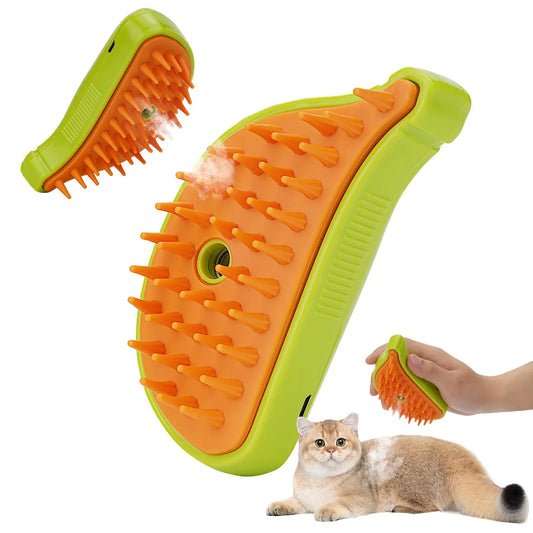 3-in-1 Pet Steam Brush – Clean, Massage & De-Shed